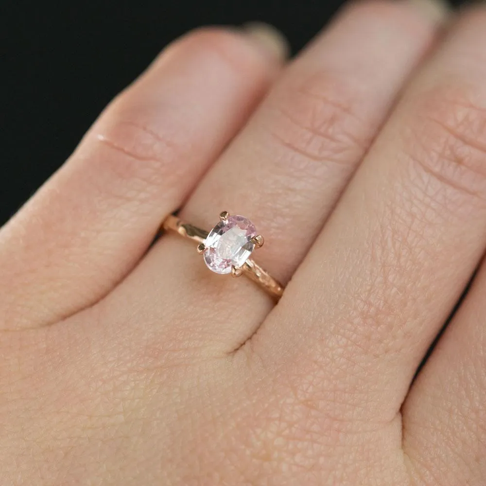 0.93ct Oval Pink Sapphire in 14k Rose Gold Evergreen Solitaire Ring