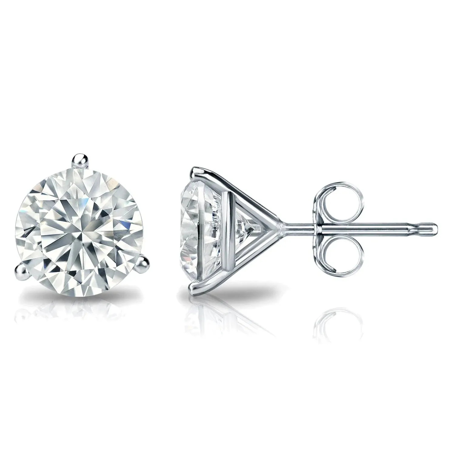 1 Carat Round 14K White Gold 3 Prong Martini Set Diamond Solitaire Stud Earrings