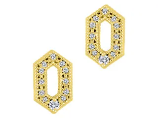 10K Yellow Gold Canadian Diamonds (2) & Diamond Geometric Design Stud Earrings