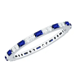 1.25 CT Baguette Created Blue Sapphire Full Eternity Ring with Diamond