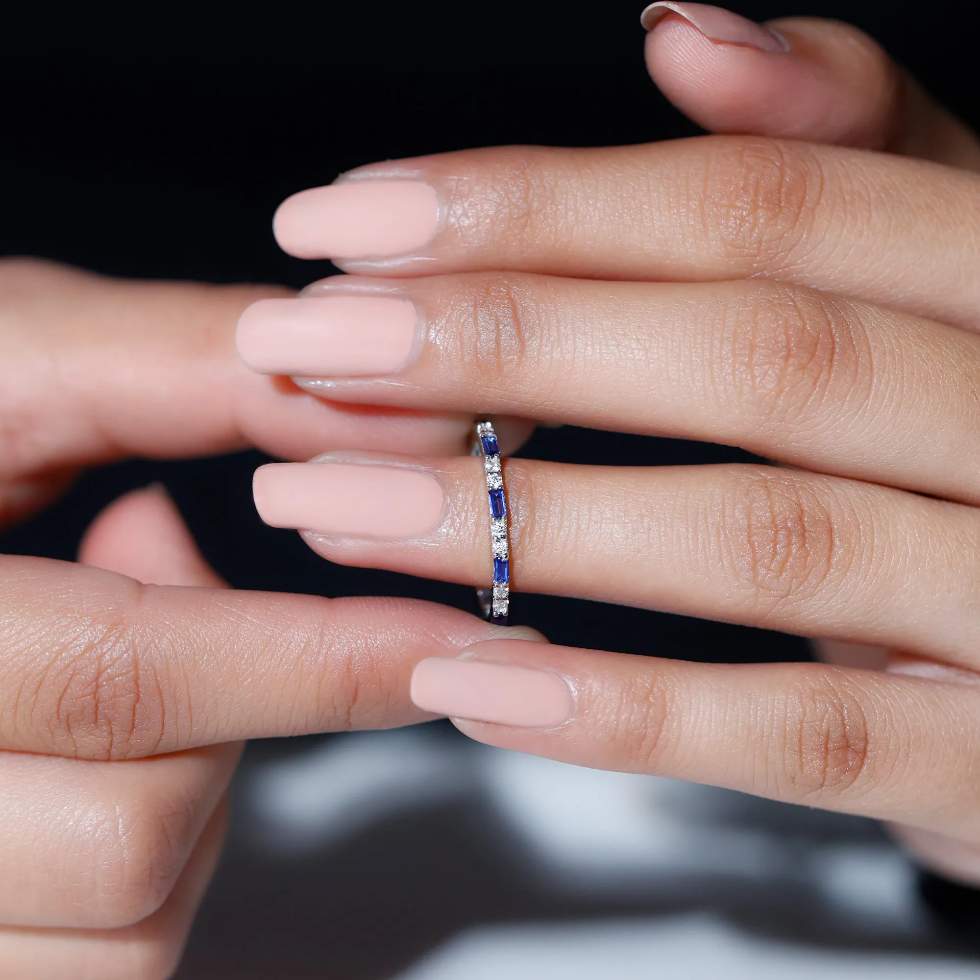 1.25 CT Baguette Created Blue Sapphire Full Eternity Ring with Diamond