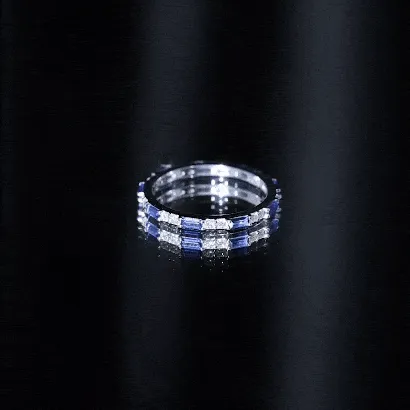 1.25 CT Baguette Created Blue Sapphire Full Eternity Ring with Diamond