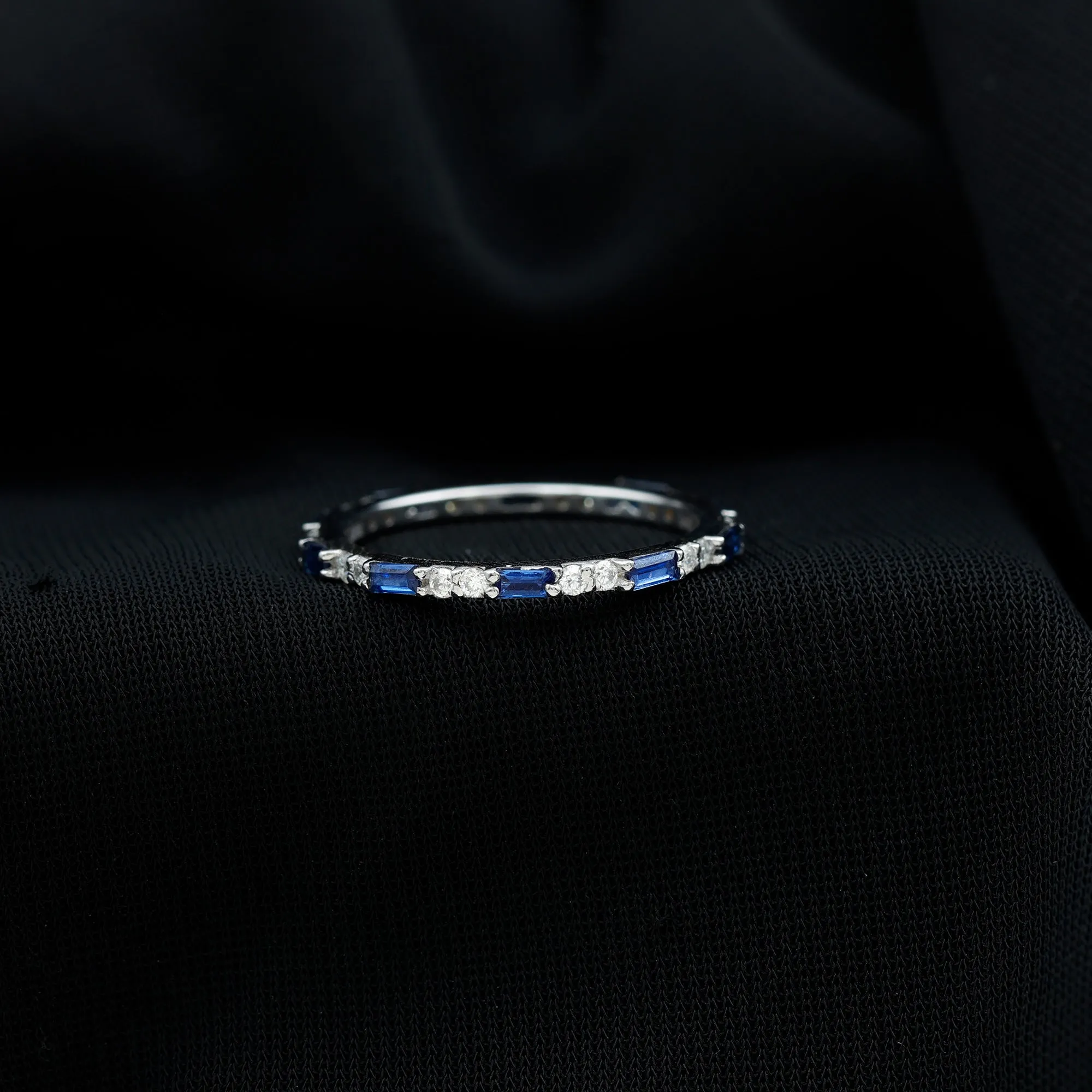 1.25 CT Baguette Created Blue Sapphire Full Eternity Ring with Diamond