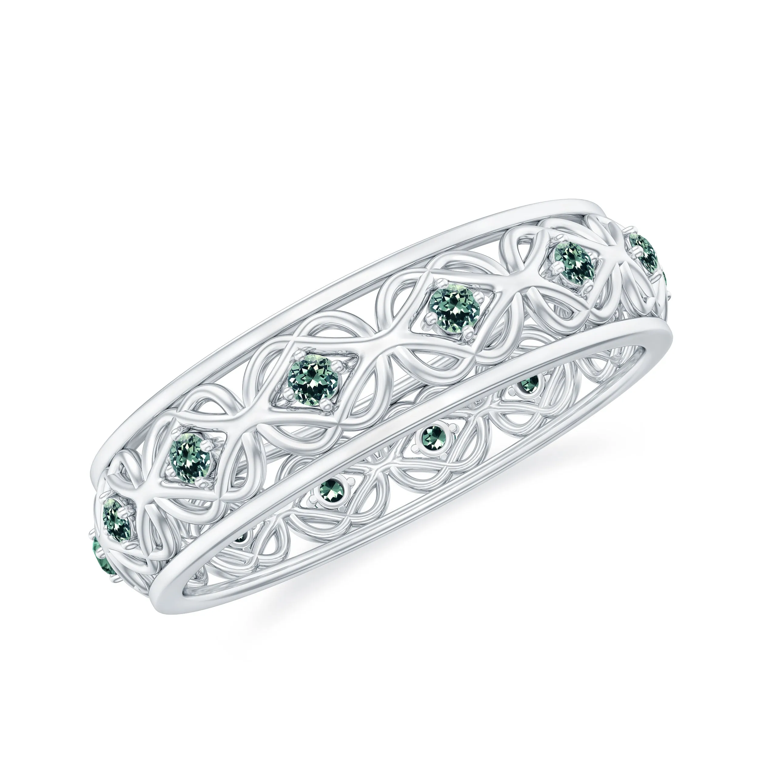 1/4 CT Vintage Created Green Sapphire Celtic Gold Band Ring