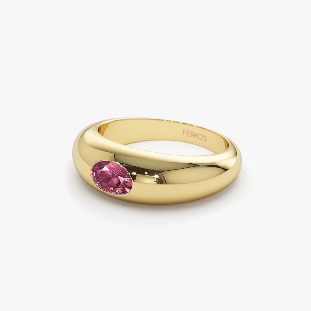 14k Flush Set Oval Pink Sapphire Dome Ring