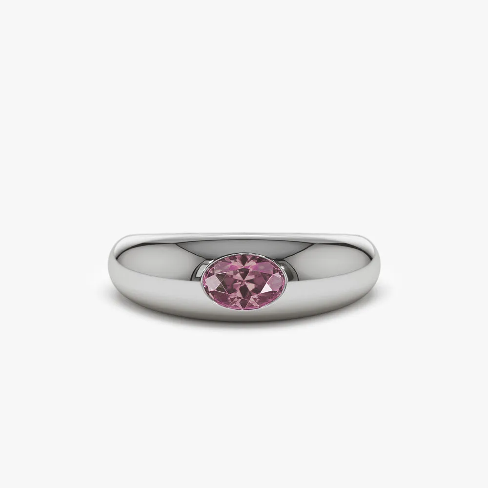 14k Flush Set Oval Pink Sapphire Dome Ring