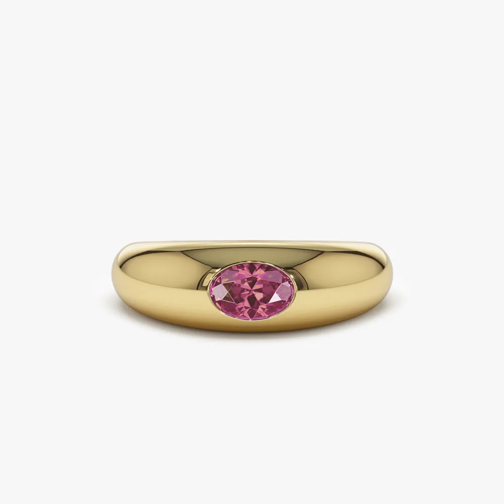 14k Flush Set Oval Pink Sapphire Dome Ring