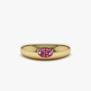 14k Flush Set Oval Pink Sapphire Dome Ring