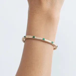 14k Gold Ribbed Emerald Bangle, Melina