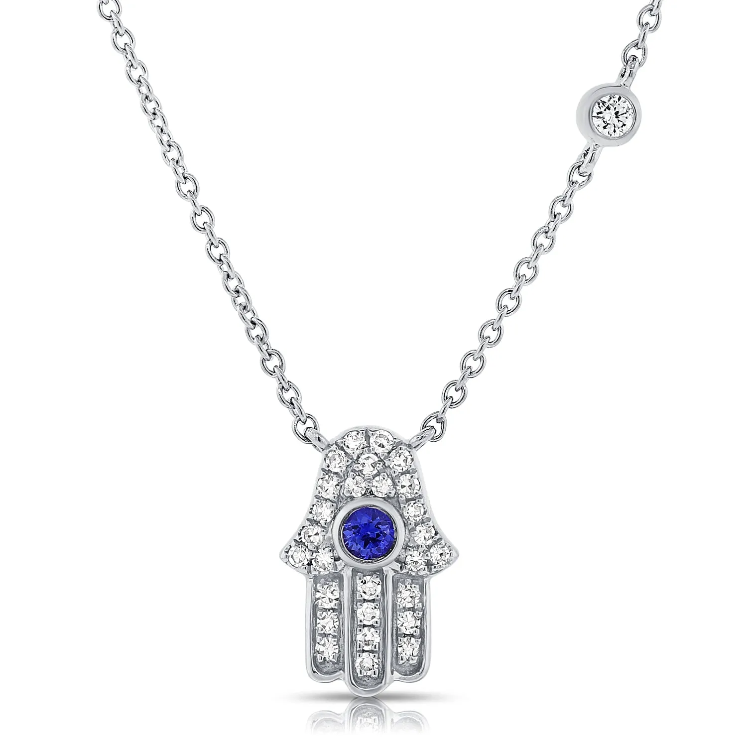 14K Gold Sapphire & Diamond Hand Pendant - 0.12ct