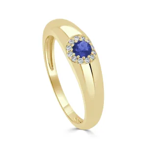 14K Gold Sapphire Center & Diamond Band