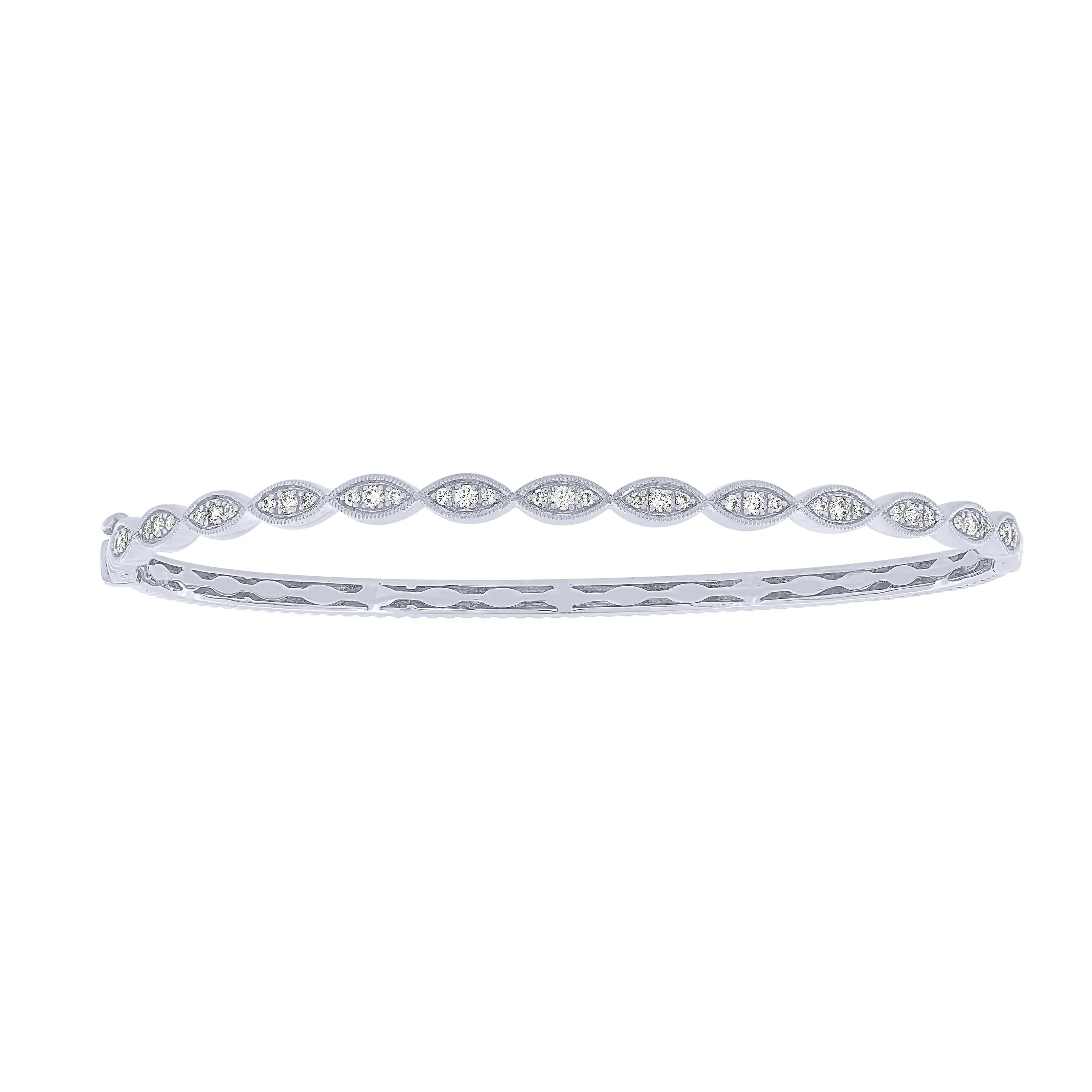 14K White Gold 1/3Ct Marquise Patterened Bangle