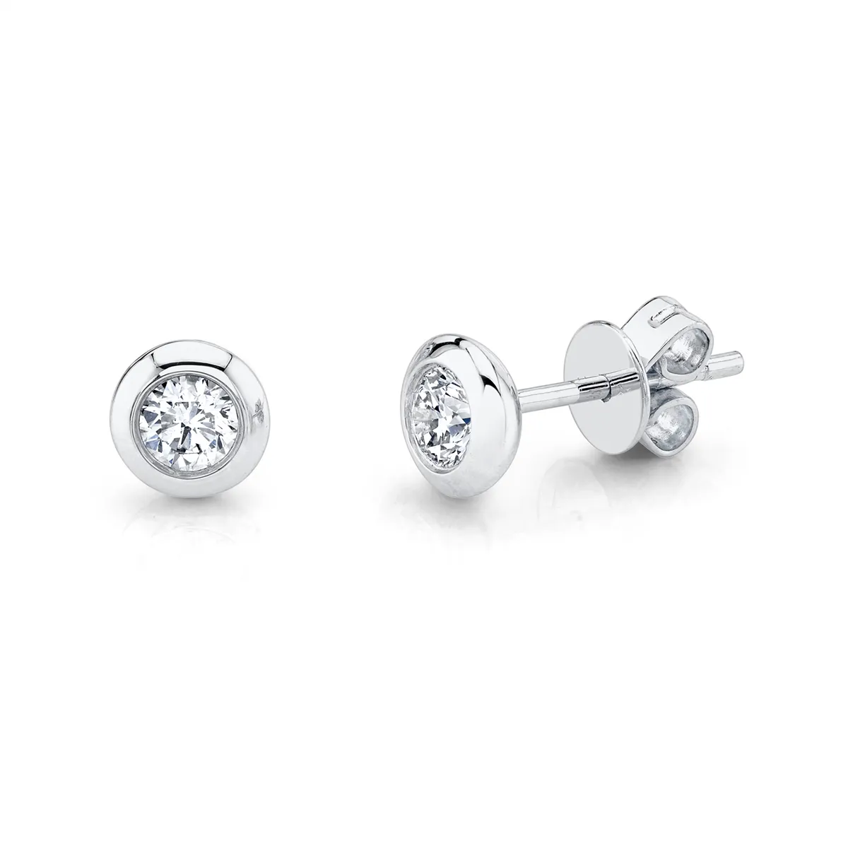 14K White Gold Diamond Bezel Set Stud Earrings