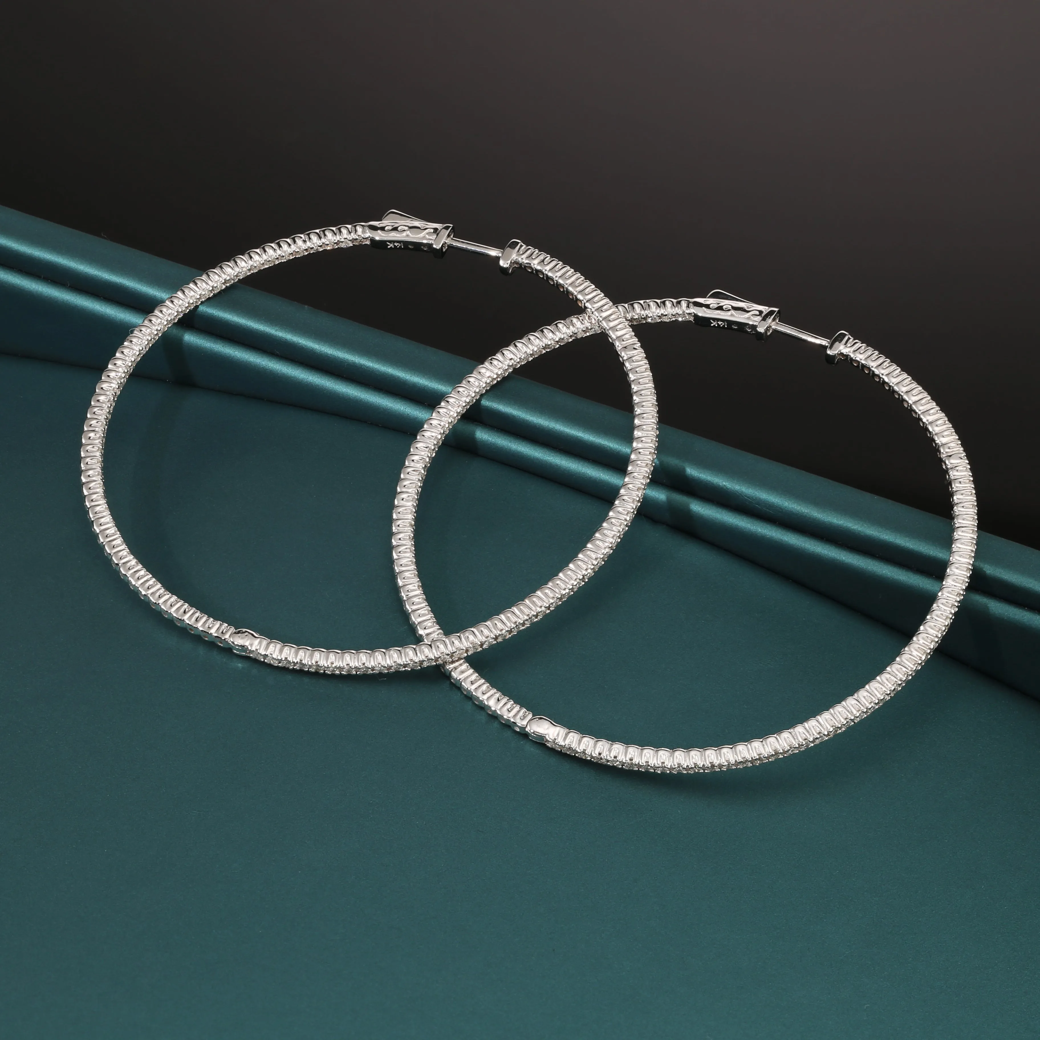 14k White Gold Diamond Hoop Earrings, 2.06 carats