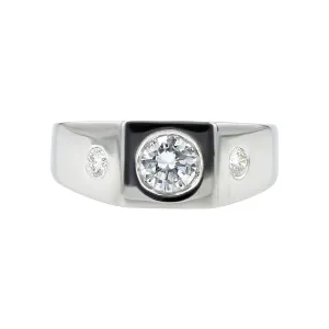 14K White Gold Mens 3-Stone Diamond Band Ring