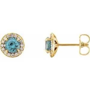 14K Yellow 3.5 mm Natural Blue Zircon & 1/8 CTW Natural Diamond Earrings