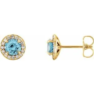 14K Yellow 3.5 mm Natural Blue Zircon & 1/8 CTW Natural Diamond Earrings