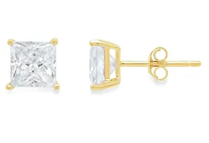 14k Yellow Gold 1/4 Carat Created White Diamond Princess Stud Earrings (SI1) 4 Prong Setting by Paris Jewelry