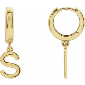 14K Yellow Gold Initial S Hinged Huggie Earring