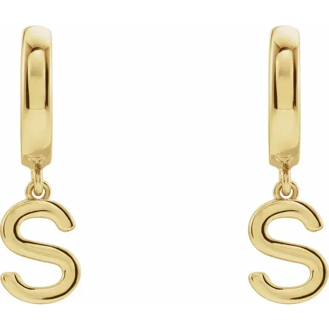 14K Yellow Gold Initial S Hinged Huggie Earring