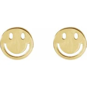 14K Yellow Gold Smiley Face Earrings