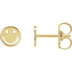 14K Yellow Gold Smiley Face Earrings