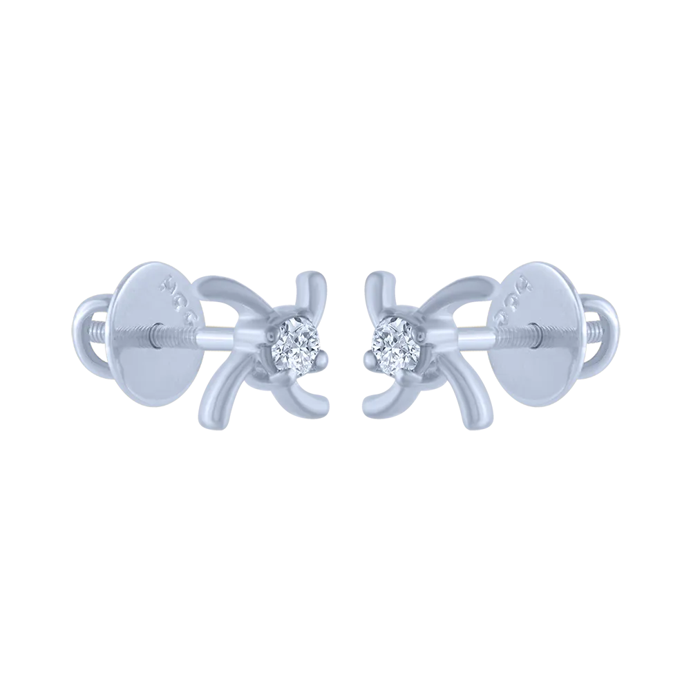 14KT (585) White Gold And Diamond Stud Earrings For Women