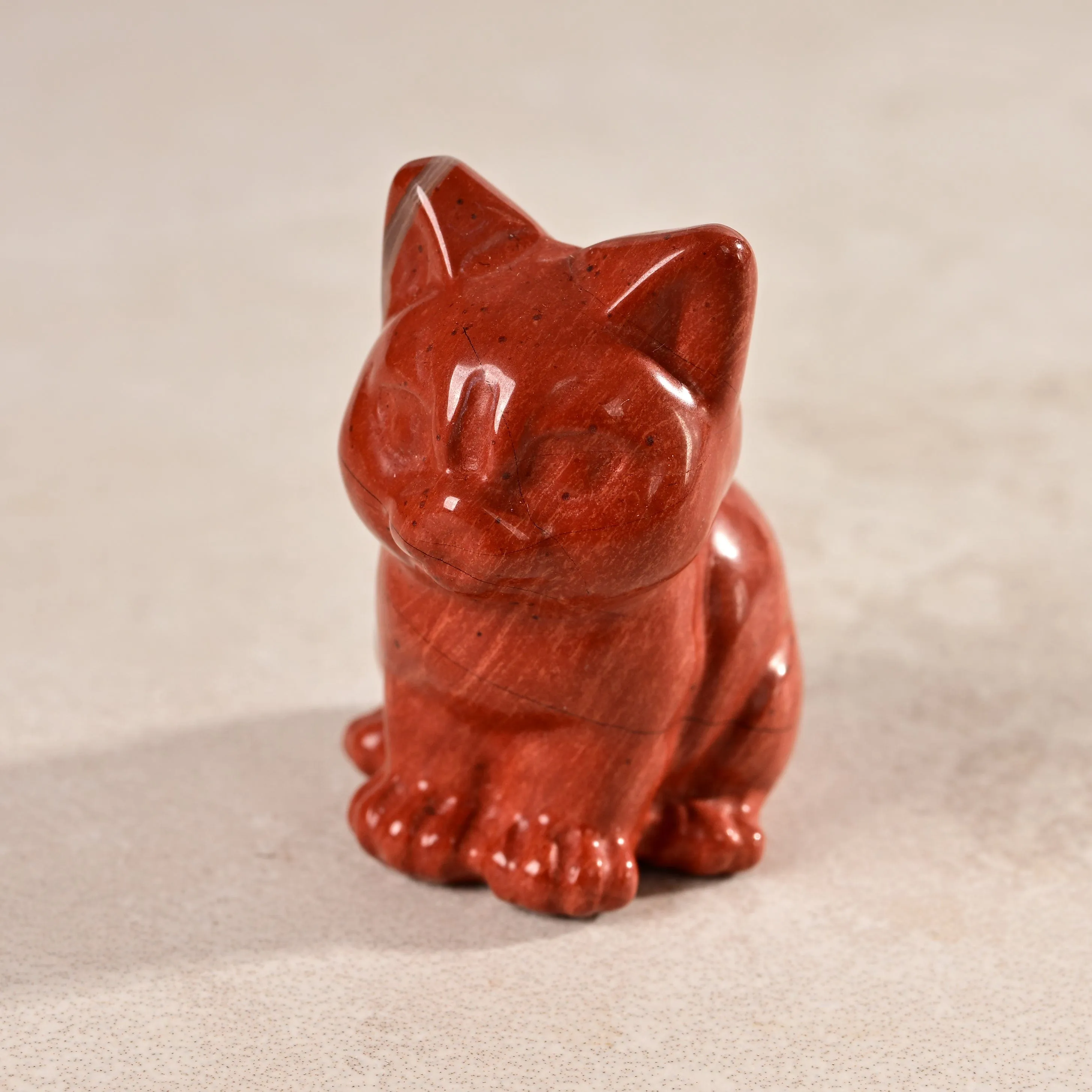 1.5" Red Jasper  Cat Natural Gemstone Carving