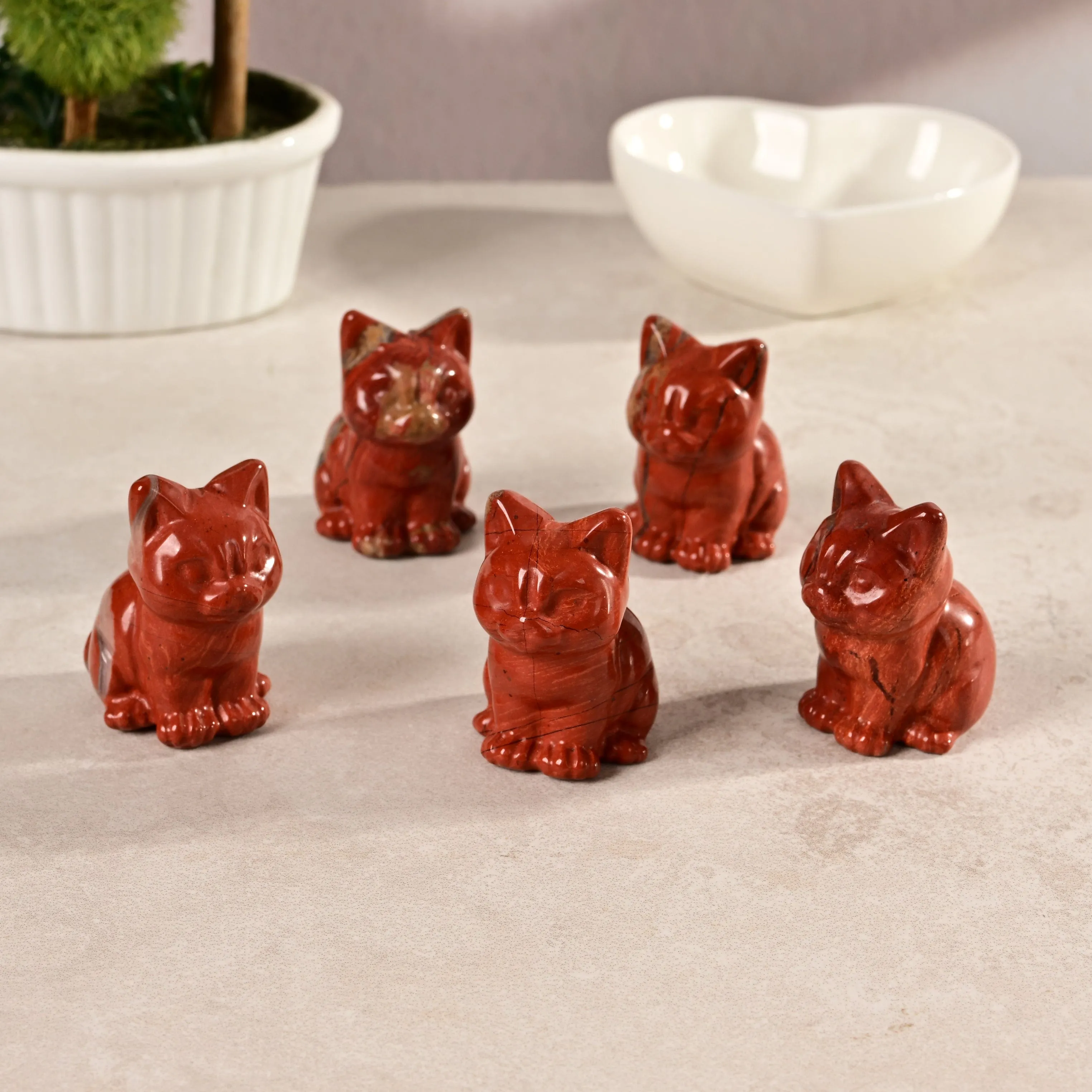 1.5" Red Jasper  Cat Natural Gemstone Carving