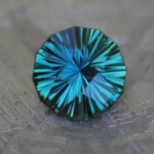 1.68 carat Blue/Green Sapphire Round - Fantasy Cut, 7mm in diameter