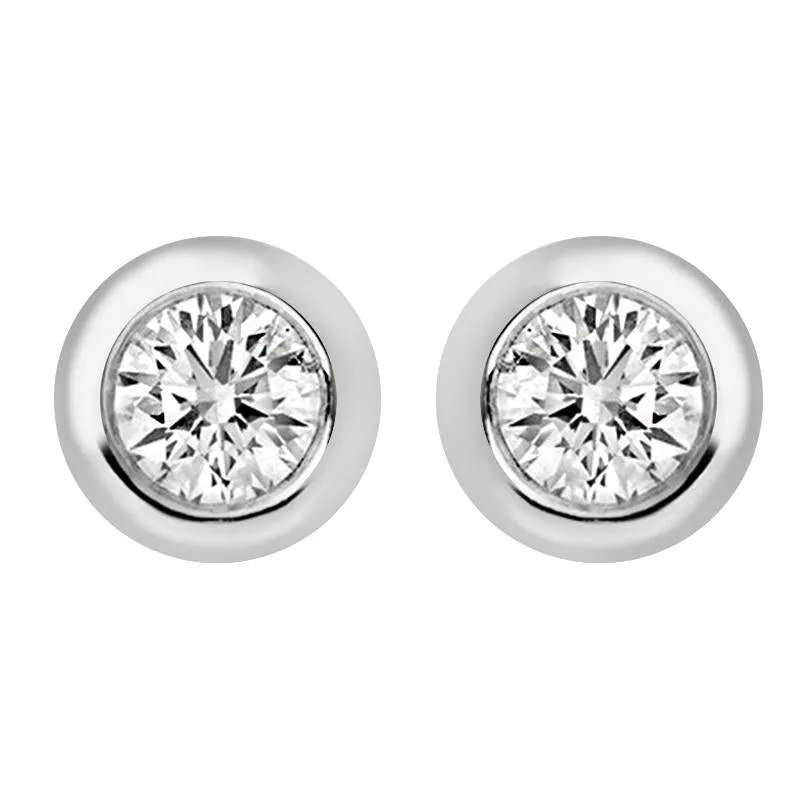 18ct White Gold 0.06ct Diamond Bezel Set Solitaire Stud Earrings