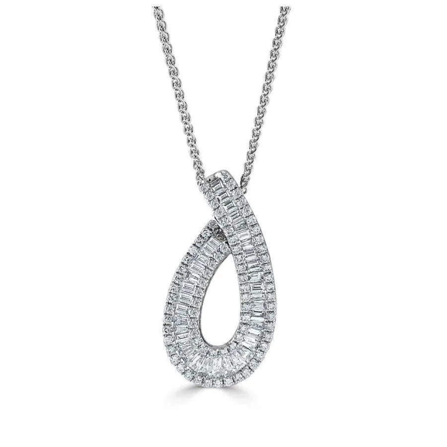 18ct White Gold Tapered Baguette Cut Diamond Pendant