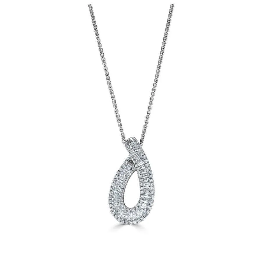 18ct White Gold Tapered Baguette Cut Diamond Pendant