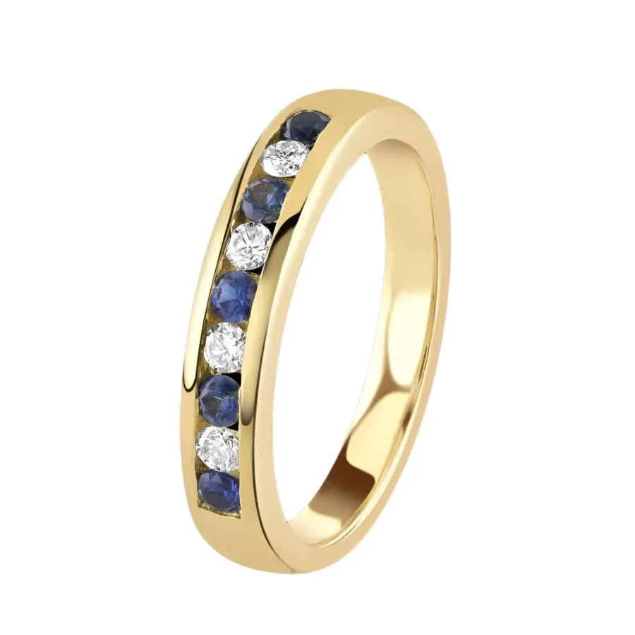 18ct Yellow Gold Sapphire & Diamond Channel Set Ring