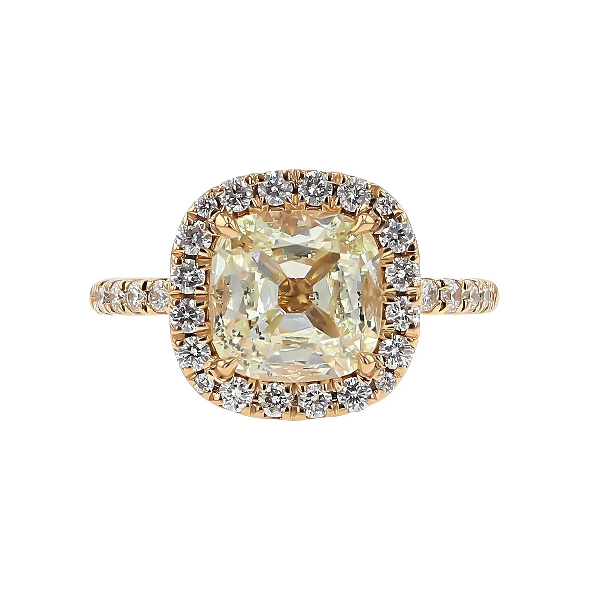 18K Gold Cushion-cut Diamond Halo Engagement Ring