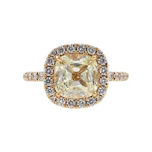 18K Gold Cushion-cut Diamond Halo Engagement Ring