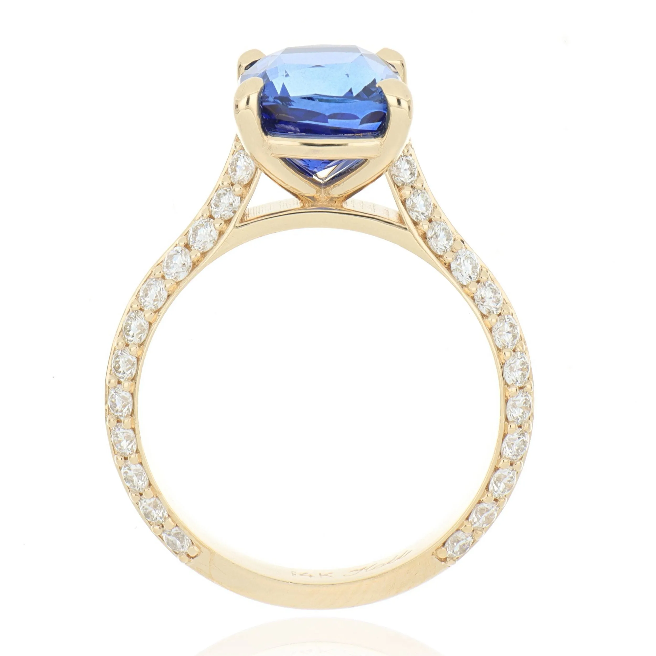 18k Yellow Gold Blue Sapphire and Diamond Ring