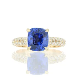 18k Yellow Gold Blue Sapphire and Diamond Ring