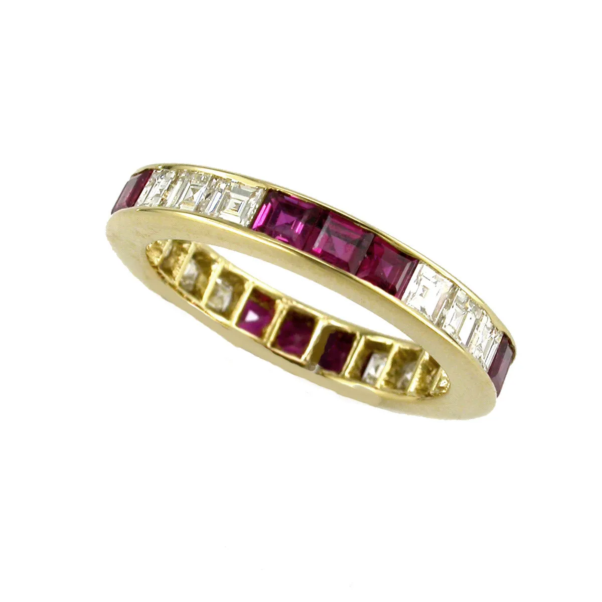 18K Yellow Gold Square Ruby and Diamond Band