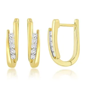 18K Yellow/White Gold Channel Set Diamond Huggies