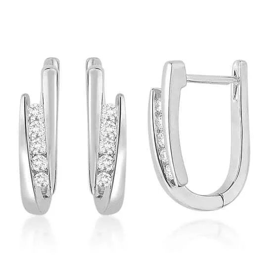 18K Yellow/White Gold Channel Set Diamond Huggies