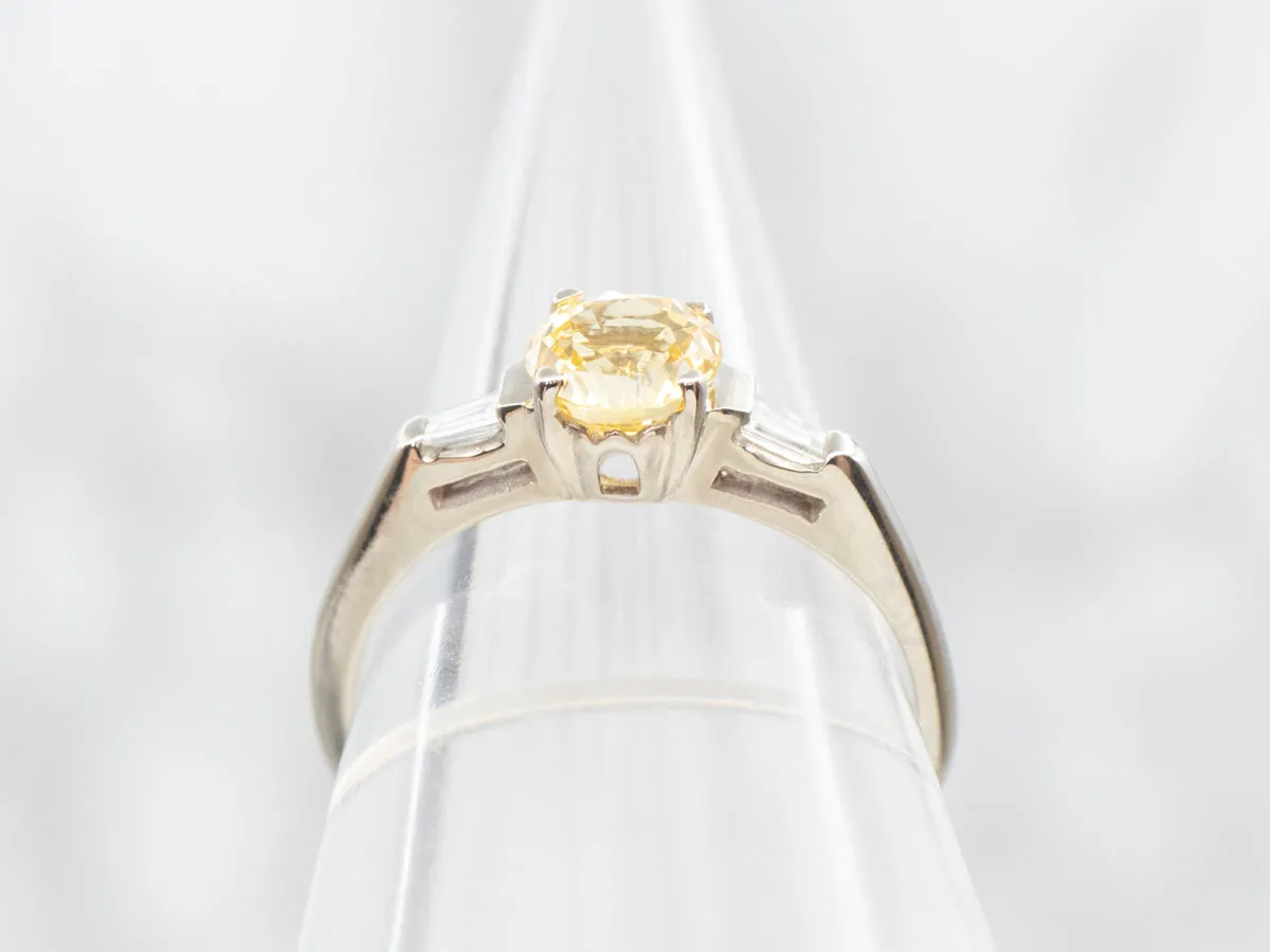 1950s Retro Yellow Sapphire and Baguette Diamond Engagement Ring