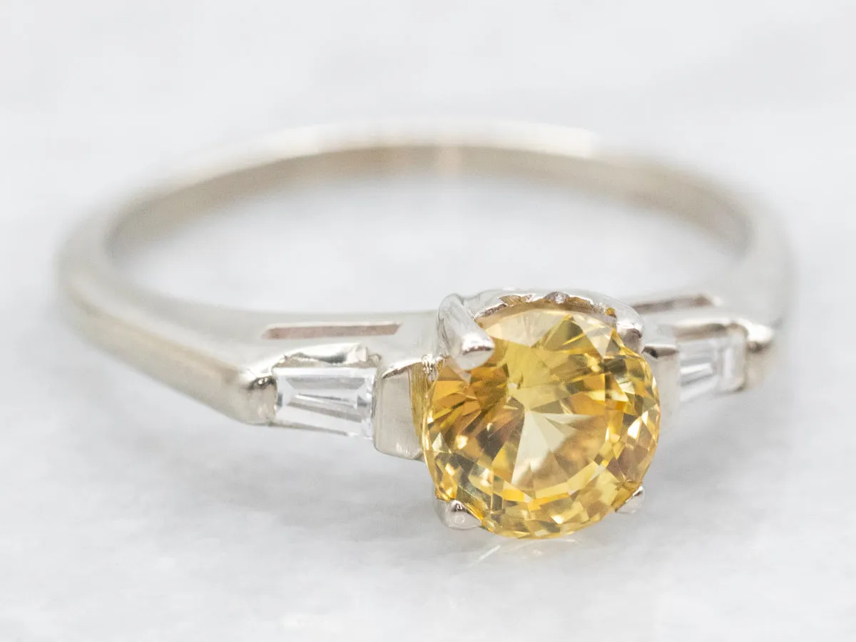 1950s Retro Yellow Sapphire and Baguette Diamond Engagement Ring