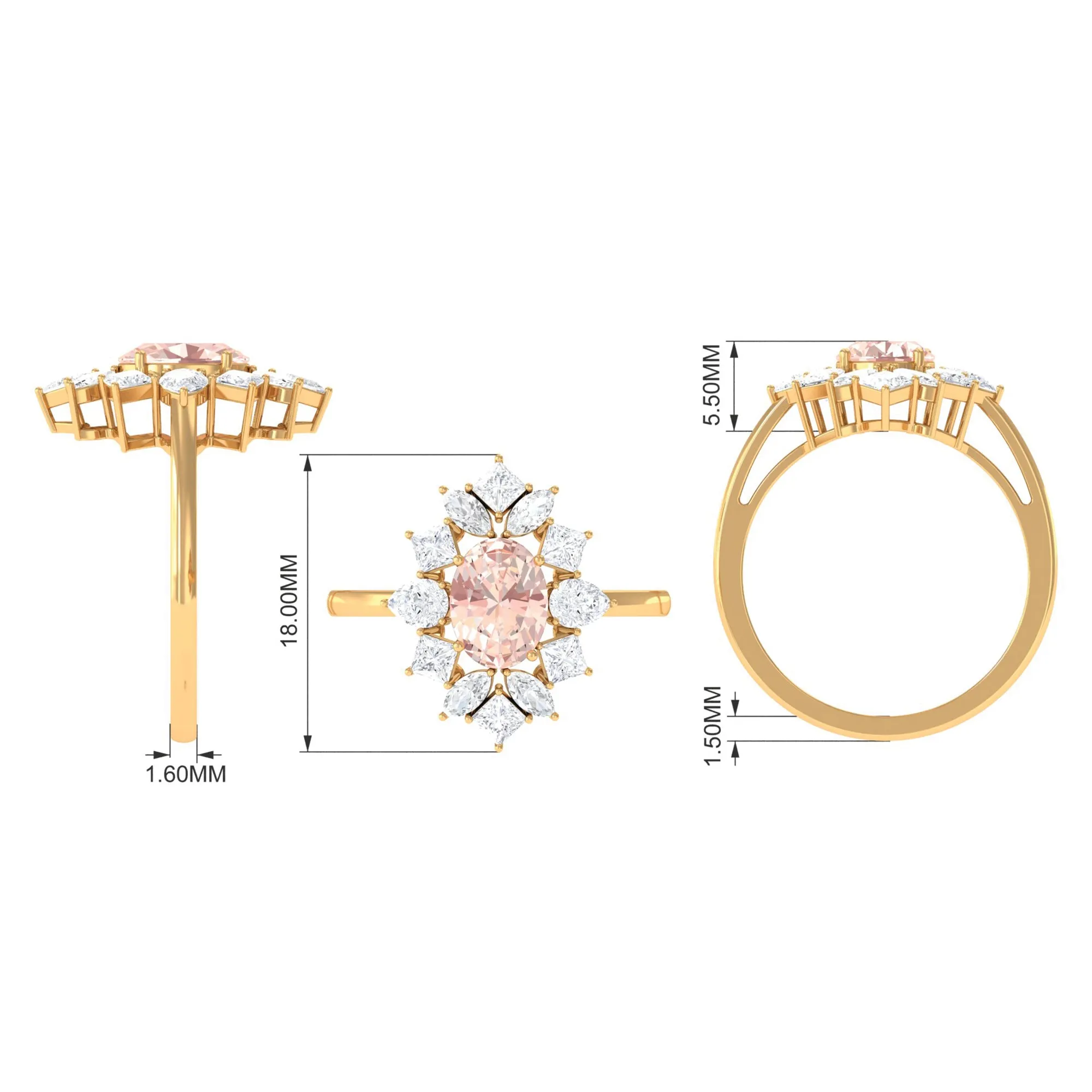 2.25 Carat Morganite and Moissanite Cocktail Ring