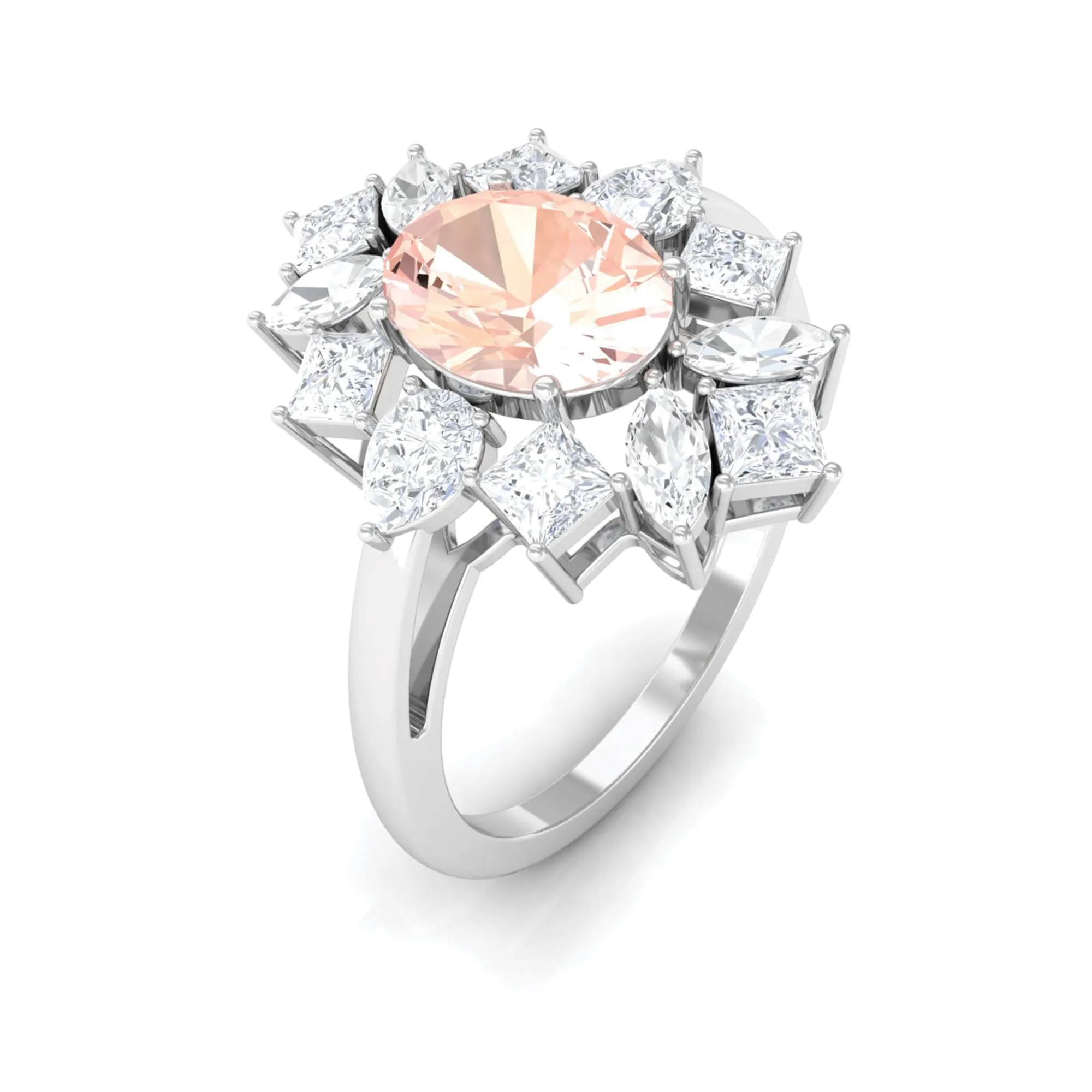 2.25 Carat Morganite and Moissanite Cocktail Ring