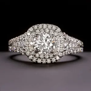 2.25ctw NATURAL DIAMOND ENGAGEMENT RING DOUBLE HALO ROUND CUT WHITE GOLD 1 CARAT