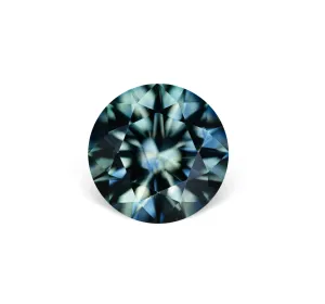 2.56CT ROUND BRILLIANT PRECISION CUT MONTANA SAPPHIRE, BICOLOR DEEP TEAL BLUE GREY, 8.2X5.35MM