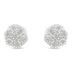 .925 Sterling Silver 1/6 Cttw Round-Cut Diamond Miracle-Set Floral Cluster Button Stud Earrings (I-J Color, I2-I3 Clarity)