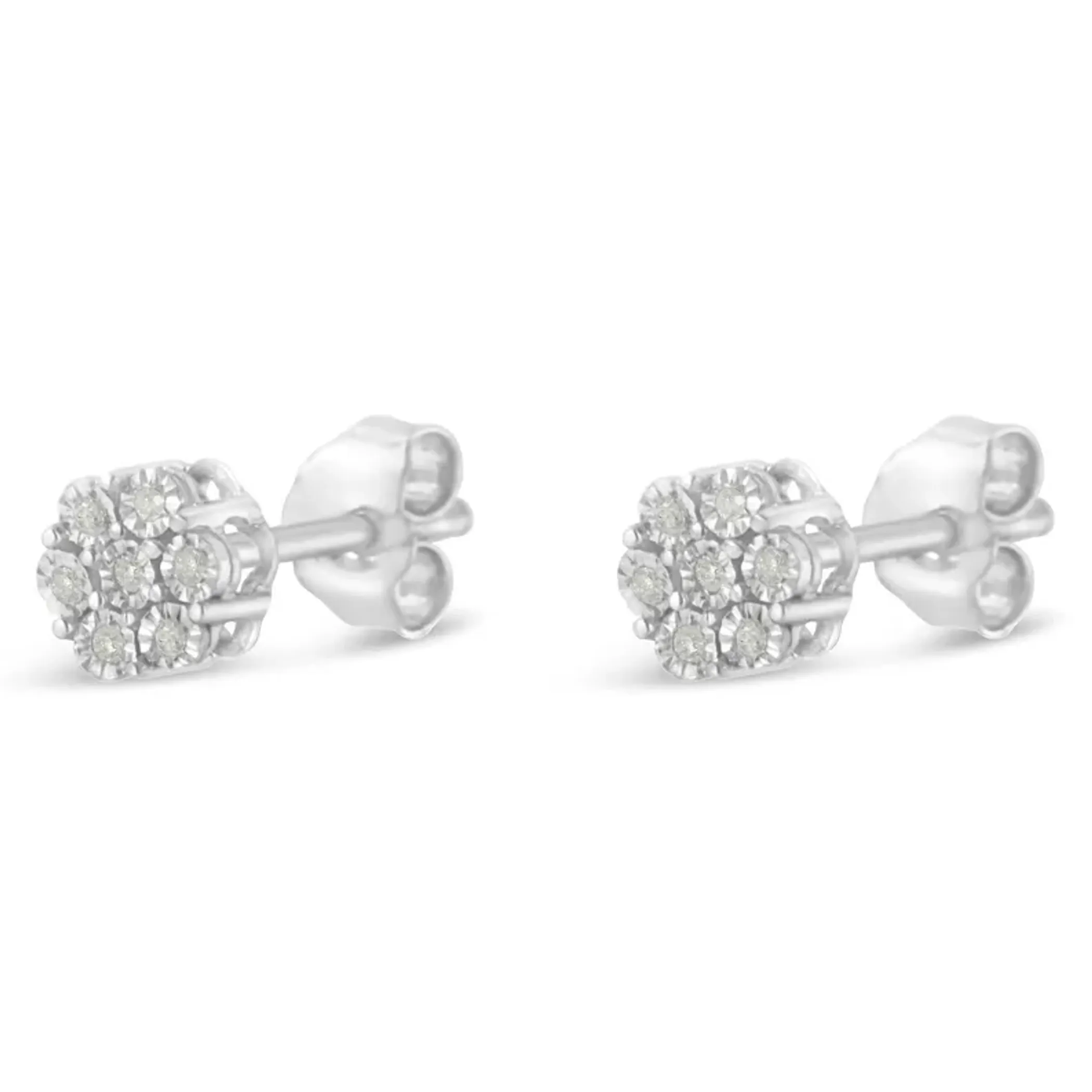 .925 Sterling Silver 1/6 Cttw Round-Cut Diamond Miracle-Set Floral Cluster Button Stud Earrings (I-J Color, I2-I3 Clarity)