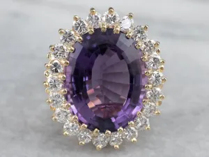 Amethyst and Diamond Halo Cocktail Ring